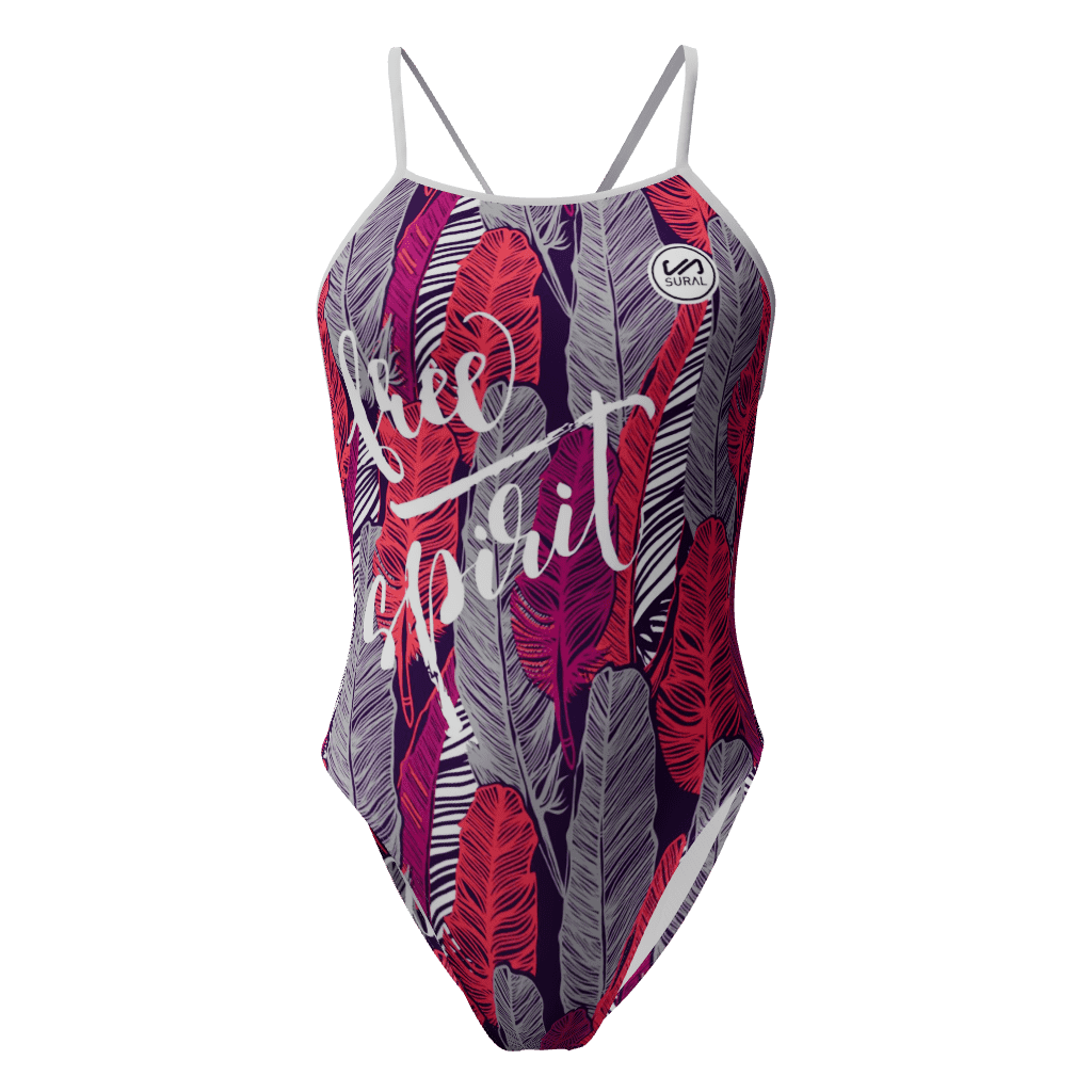 Bañador Natación Mujer Tirante Estrecho MULTICOLOR FEATHERS